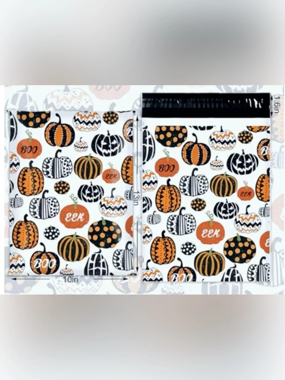 30 10” x 13” Halloween Decorated Pumpkins Eek Boo Poly Mailers